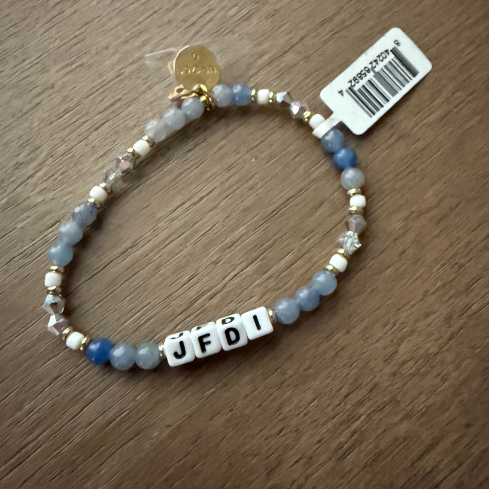 Little Words Project x Peloton Blue and White Beaded Bracelet. JFDI Jenn Sherman